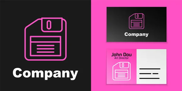 粉红线软盘用于计算机数据存储图标隔离在黑色背景 软磁盘的标志 标志设计模板元素 — 图库矢量图片