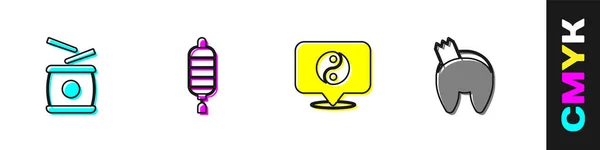 Set Tambour Chinois Lanterne Papier Symbole Yin Yang Icône Biscuit — Image vectorielle