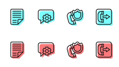 Telefon hattını kalkan, dosya belgesi, 24 saatlik destek ve giden arama simgesi ile ayarla. Vektör