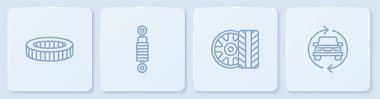 Araba hava filtresi, tekerlek, şok emici ve servis ayarlayın. Beyaz kare düğme. Vektör