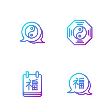 Çin Yeni Yılı, Yin Yang sembolü ve... Renk simgeleri. Vektör