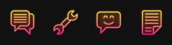 Set Line Smile Face Speech Bubble Chat Schraubenschlüssel Und File — Stockvektor