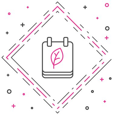 Sonbahar yaprakları simgesine sahip çizgi takvimi beyaz arkaplanda izole edildi. Renkli taslak konsepti. Vektör