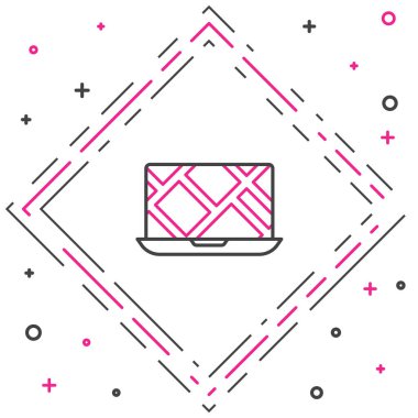 Şehir haritası gezinme simgesinin çizgi bilgileri beyaz arkaplanda izole edildi. Laptop Uygulama Arayüzü tasarımı. Yer belirleme konsepti. Renkli taslak konsepti. Vektör