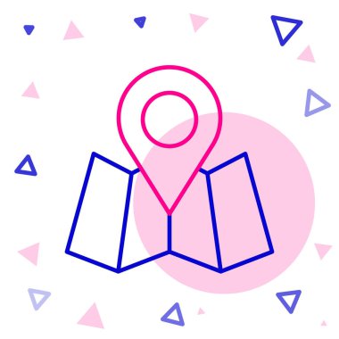 Beyaz arkaplanda konum imleci simgesi izole edilmiş çizgi haritası. Renkli taslak konsepti. Vektör