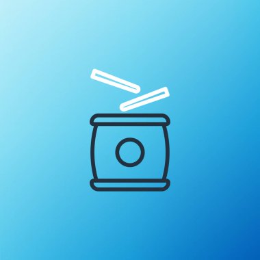 Çin çizgisi davul ikonu mavi arkaplanda izole edildi. Geleneksel Asyalı vurmalı çalgı aleti Taiko veya O-Daiko davulu. Renkli taslak konsepti. Vektör