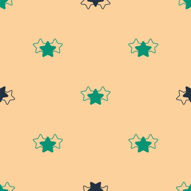 Yeşil ve siyah 5 yıldızlı müşteri değerlendirme simgesi bej arka planda izole edilmiş kusursuz desen. Favori, en iyi derecelendirme, ödül sembolü. Vektör