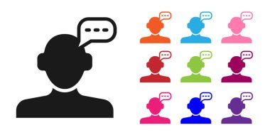 Siyah Çevrimiçi Psikolojik Danışmanlık Mesafesi simgesi beyaz arkaplanda izole edildi. Psikoterapi, psikolojik yardım, online psikiyatrist danışmanlığı. Simgeleri renklendirin. Vektör