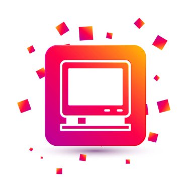 Beyaz Retro TV simgesi beyaz arkaplanda izole edildi. Televizyon tabelası. Kare renk düğmesi. Vektör