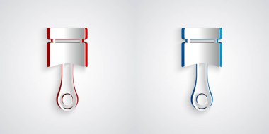 Kağıt kesiği Motor piston simgesi gri arkaplanda izole edildi. Araba motoru pistonu işareti. Kağıt sanatı tarzı. Vektör