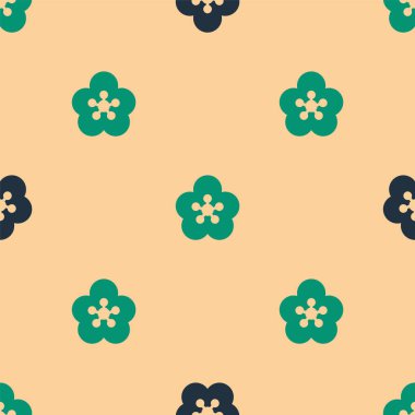 Yeşil ve siyah nilüfer çiçeği ikonu bej arka planda izole edilmiş pürüzsüz desen. Vektör