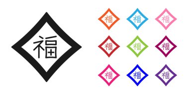 Siyah Çin Yeni Yıl ikonu beyaz arka planda izole edilmiş. Simgeleri renklendirin. Vektör