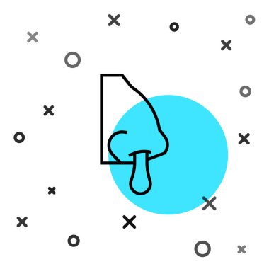 Beyaz arka planda siyah çizgi akan burun simgesi izole edildi. Rhinitis semptomları, tedavi. Burun ve hapşırma. Burun hastalıkları. Rastgele dinamik şekiller. Vektör.