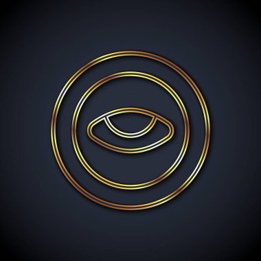 Siyah arka planda göz ikonu olan altın çizgili madalyon. Gözlü tılsım. Vektör