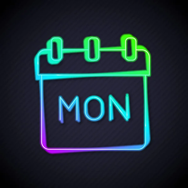 Icona Luminosa Neon Linea Calendario Isolato Sfondo Nero Simbolo Promemoria — Vettoriale Stock