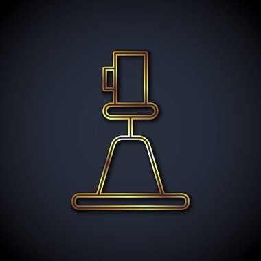 Altın çizgili Tacheometre, siyah arkaplanda izole edilmiş teodolit ikonu. Jeolojik araştırma, ölçüm ve araştırma için mühendislik ekipmanları. Vektör