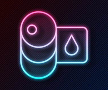 Parlayan neon hattı fıçı yağı ikonu siyah arka planda izole edildi. Vektör