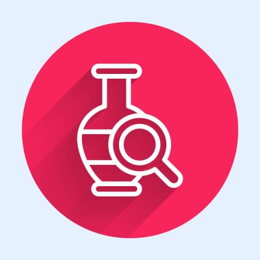 Beyaz çizgi Kadim amfora simgesi uzun gölge arkaplan izole. Kırmızı daire düğmesi. Vektör