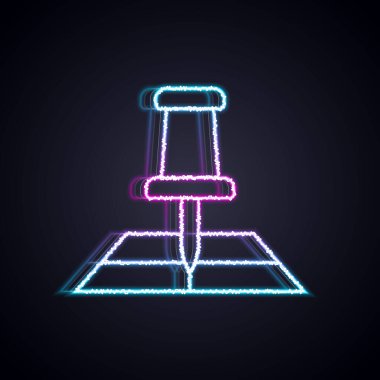 Parlayan neon çizgisi Katlanmış harita konum simgesi simgesi siyah arkaplanda izole edildi. Vektör