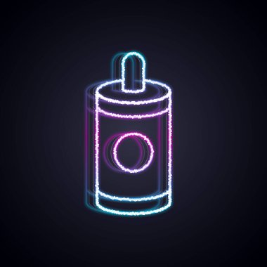 Parlayan neon hattı Firework simgesi siyah arkaplanda izole edildi. Eğlence partisi anlayışı. Patlayıcı havai fişek sembolü. Havai fişek yakıyorum. Vektör