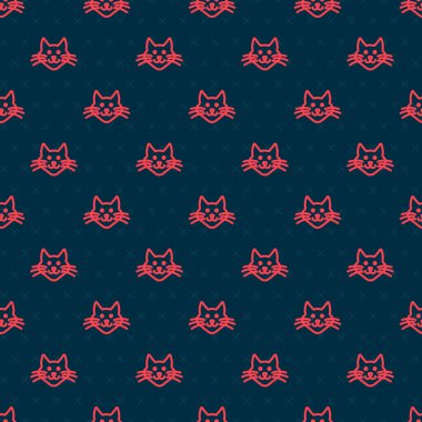 Kırmızı çizgi kedi simgesi siyah arkaplanda izole edilmiş. Vektör