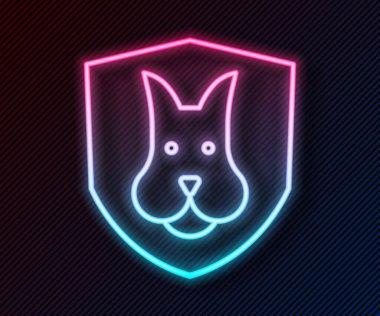 Parlayan neon hattı Hayvan Sağlık Sigortası ikonu siyah arka planda izole edildi. Hayvan koruma konsepti. Köpek ya da kedi pençesi izi. Vektör