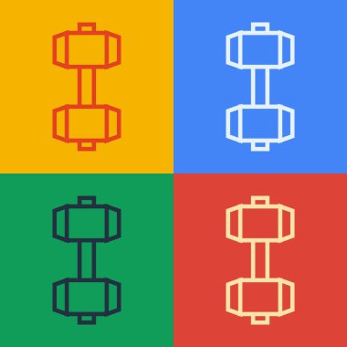 Pop Art Line Dumbbell simgesi renk arkaplanında izole edildi. Kas kaldırma, fitness halteri, spor malzemeleri. Vektör