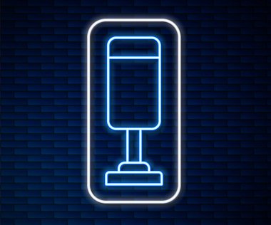 Parlayan neon hattı Kum Torbası simgesi tuğla duvar arkasında izole edildi. Vektör
