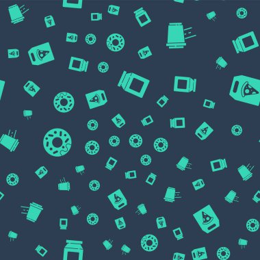 Çevrimiçi sipariş ve teslimat ayarla, kahve bardağını paket yap, Donut ve pizzayı kusursuz yap. Vektör.