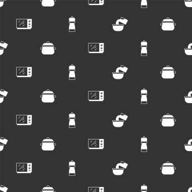 Saucepan, Tencere, Mikrodalga fırın ve Pepper 'ı kusursuz dizilime ayarlayın. Vektör