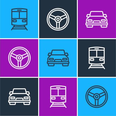 Tren ve demiryolu hattı, Araba ve Direksiyon ikonu. Vektör