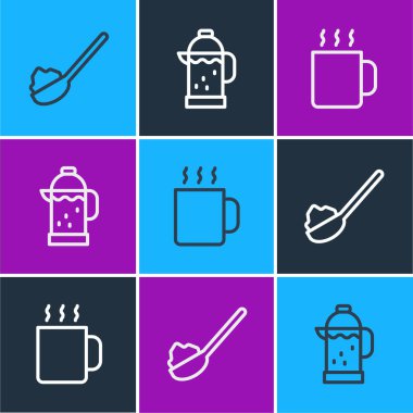 Şekerli kaşık, bir fincan çay ve Fransız basın ikonu. Vektör