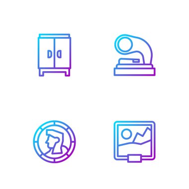 Set hattı Resim, Kadim parası, Gardırop ve Eski Gramofon. Renk simgeleri. Vektör