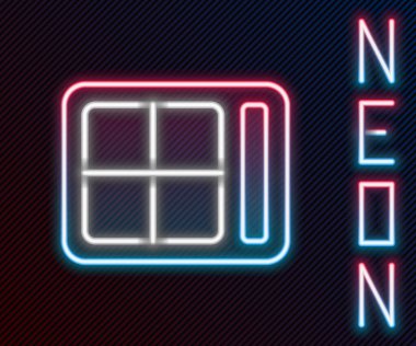 Parlayan neon çizgisi, siyah arkaplanda izole edilmiş fırça ikonu olan göz gölgesi paleti. Renkli taslak konsepti. Vektör İllüstrasyonu.