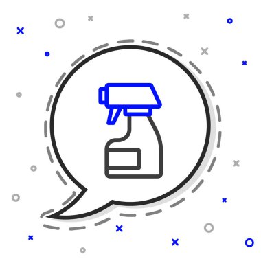 Beyaz arka planda izole edilmiş deterjan likörü olan çizgi temizleme spreyi şişesi. Leke çıkarıcı. Renkli taslak konsepti. Vektör.