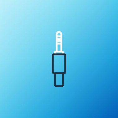 Satır Ses Jack simgesi mavi arkaplanda izole edildi. Bağlantı ses ekipmanları için ses kablosu. Fiş kablosu. Müzik aleti. Renkli taslak konsepti. Vektör