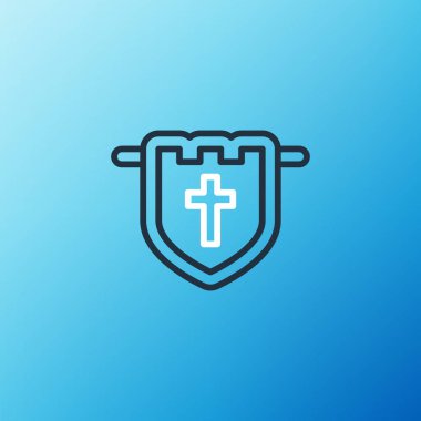 Hristiyan haç simgesini taşıyan çizgi bayrağı mavi arkaplanda izole edilmiş. Renkli taslak konsepti. Vektör