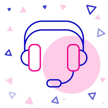 Beyaz arkaplanda hat kulaklığı simgesi izole edildi. Kulaklıklar. Müzik, hizmet, iletişim ve operatör konsepti. Renkli taslak konsepti. Vektör