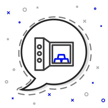 Beyaz arkaplanda izole edilmiş altın külçeli hat kasası. Bankada değerli metaller var. Metalik hazine. Güvenilir veri koruması. Renkli taslak konsepti. Vektör