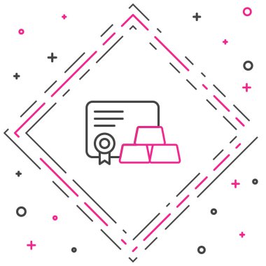 Beyaz arkaplanda sertifika simgesi olan satır altın çubukları. Bankacılık işi konsepti. Renkli taslak konsepti. Vektör