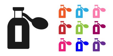 Beyaz arkaplanda siyah parfüm ikonu izole edildi. Simgeleri renklendirin. Vektör