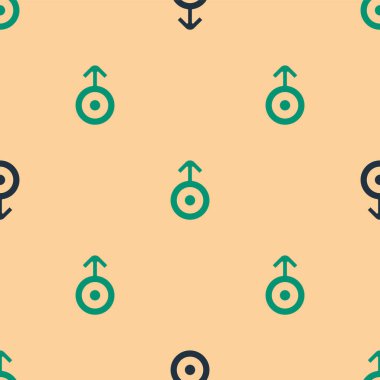 Uranüs ikonunun yeşil ve siyah astrolojik sembolü bej arkaplandaki kusursuz deseni izole etti. Astroloji gezegeni. Zodiac ve astroloji işareti. Vektör