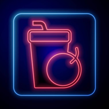 Parlayan neon taze smoothie simgesi siyah arkaplanda izole edildi. Vektör