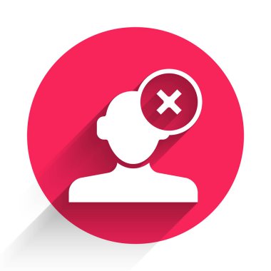 Psikoloji ikonundaki soruna uzun gölgeli bir solüsyon. Akıl sağlığı terapisi. Kırmızı daire düğmesi. Vektör