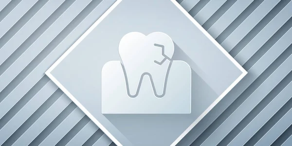 Paper Cut Tooth Caries Icon Isolated Grey Background Tooth Decay — Stock Vector