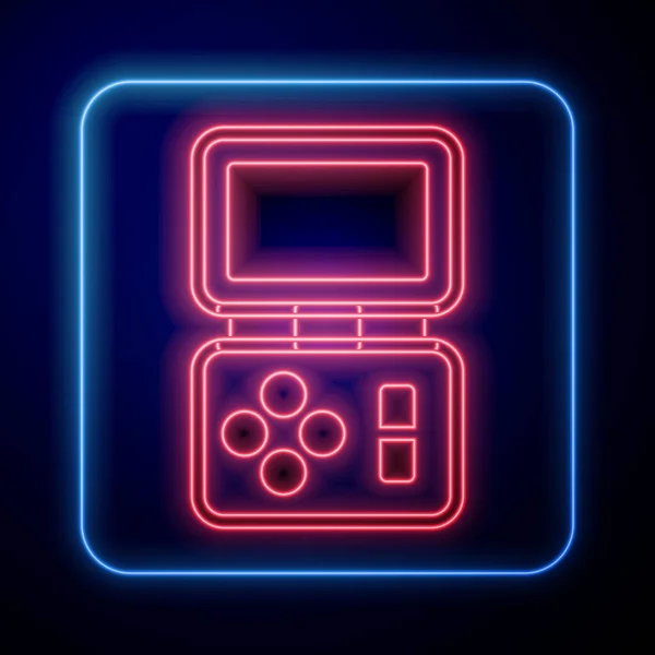 Светящийся Неоновый Портативный Тетрис Иконка Электронной Игры Изолированы Черном Фоне — стоковый вектор
