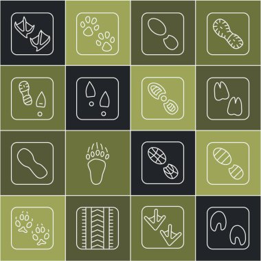 At patisi ayak izi, insan ayak izi ayakkabısı, deve, martı ve ikon. Vektör