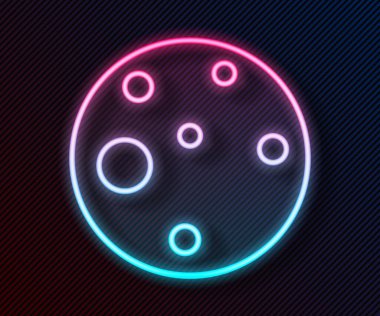 Parlayan neon hattı Mars Gezegeni simgesi siyah arkaplanda izole edildi. Vektör.