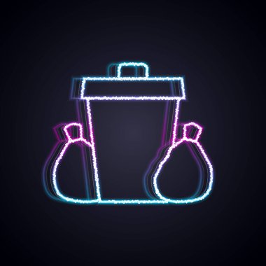 Parlayan neon hattı Çöp kutusu simgesi siyah arkaplanda izole edildi. Çöp kutusu tabelası. Sepet simgesini geri dönüştür. Ofis çöpü ikonu. Vektör.