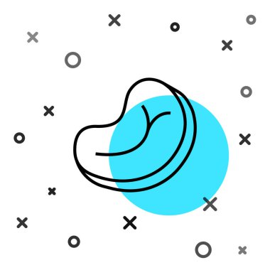 Beyaz arka planda siyah çizgi biftek ikonu var. Rastgele dinamik şekiller. Vektör